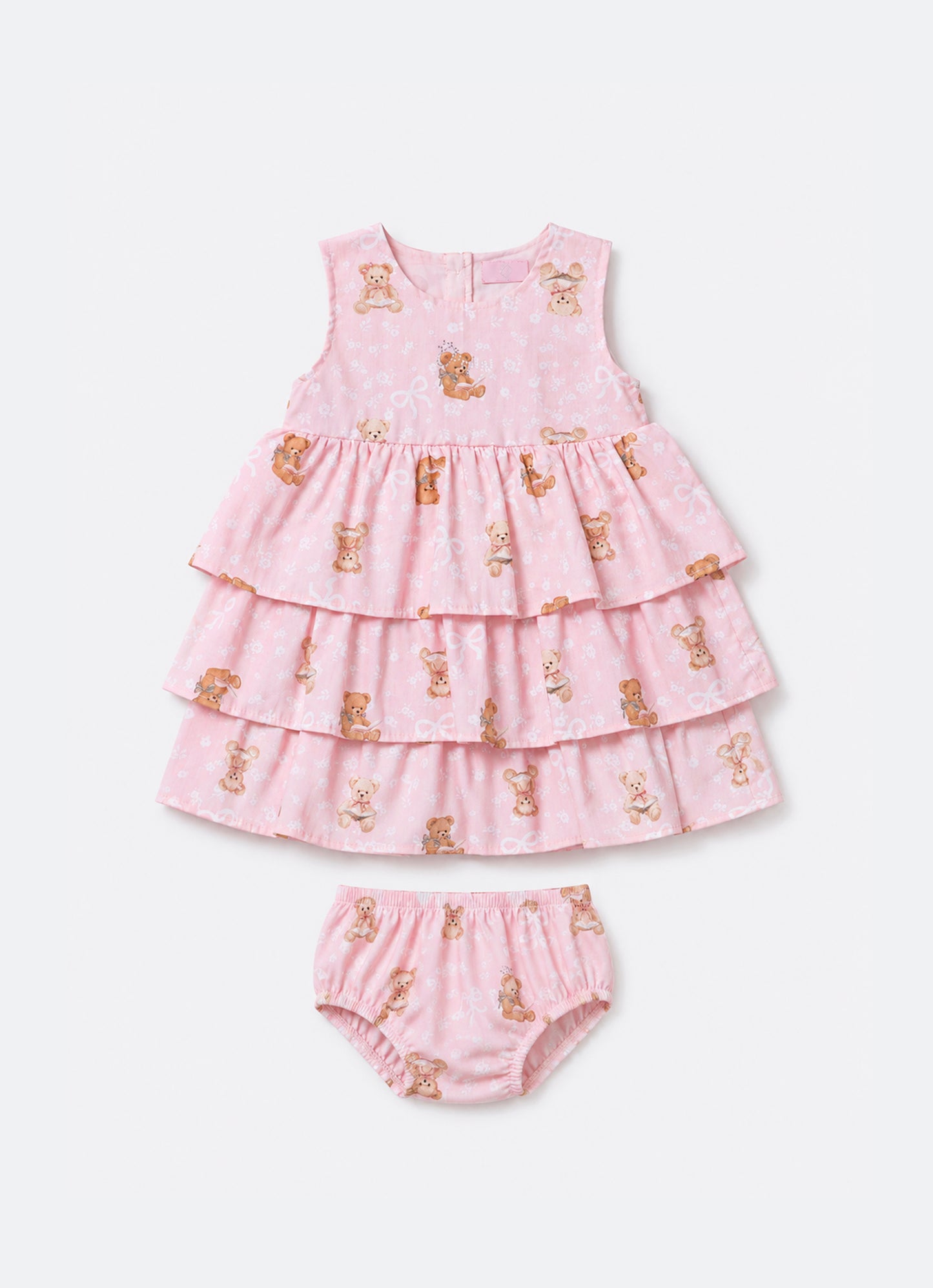 Vestido Algodão Ursinhas Babados Pmini