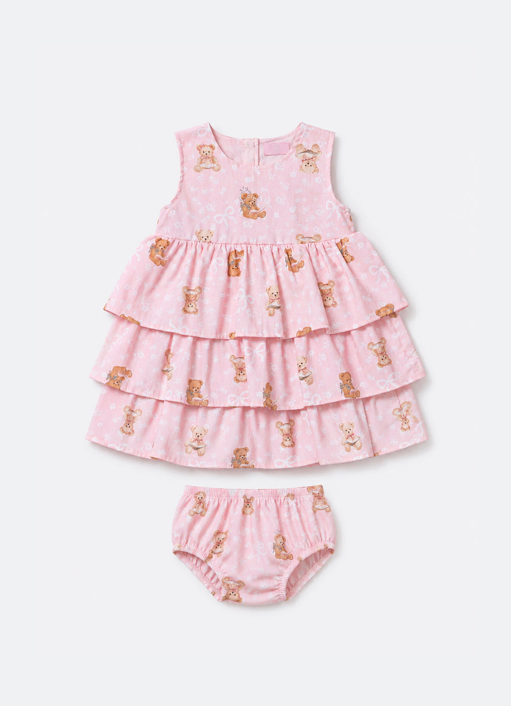Vestido Algodão Ursinhas Babados Pmini