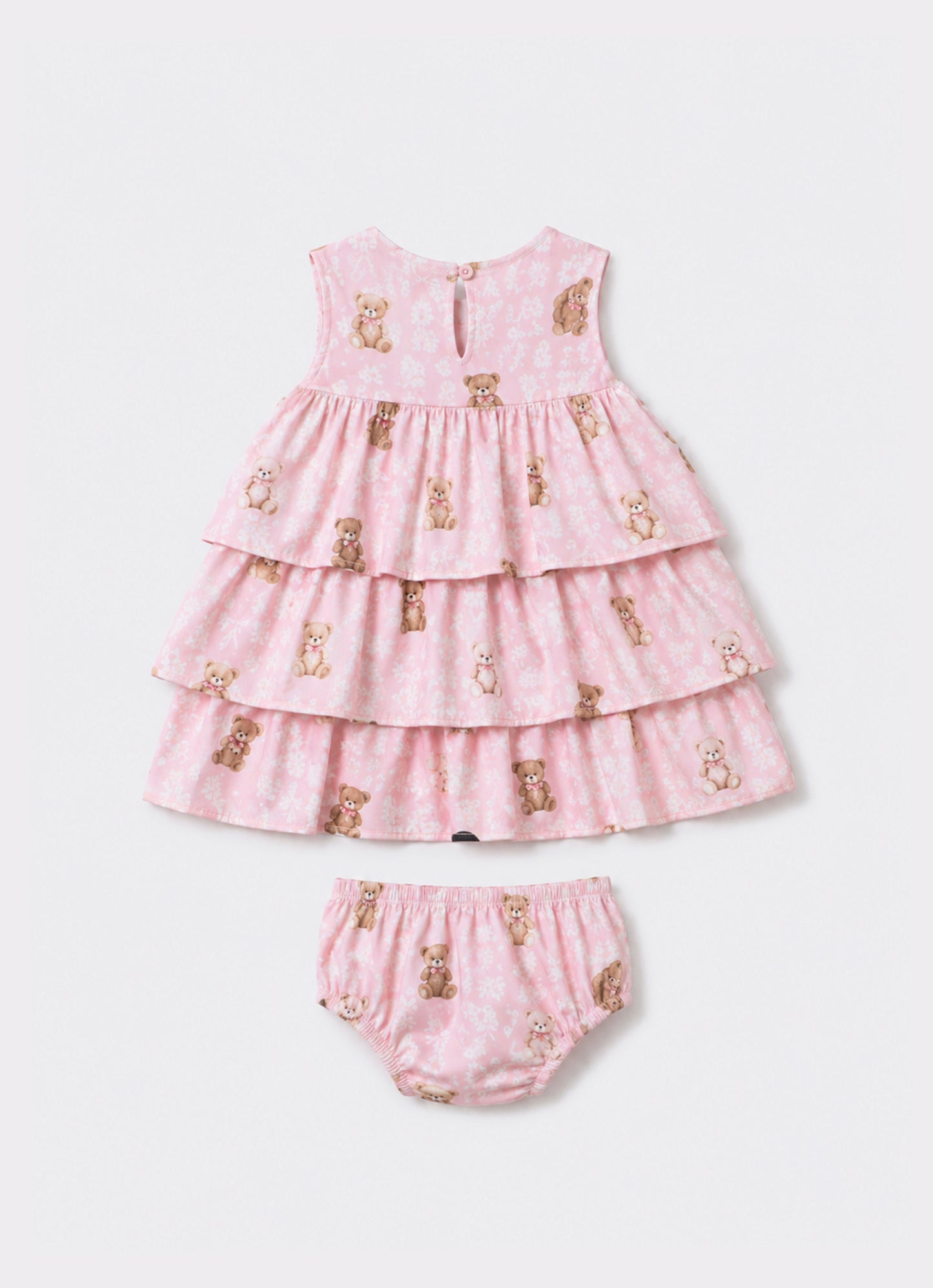 Vestido Algodão Ursinhas Babados Pmini