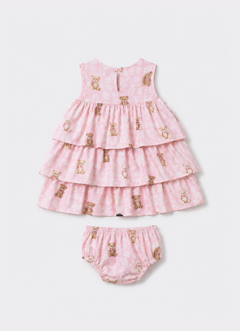 Vestido Algodão Ursinhas Babados Pmini