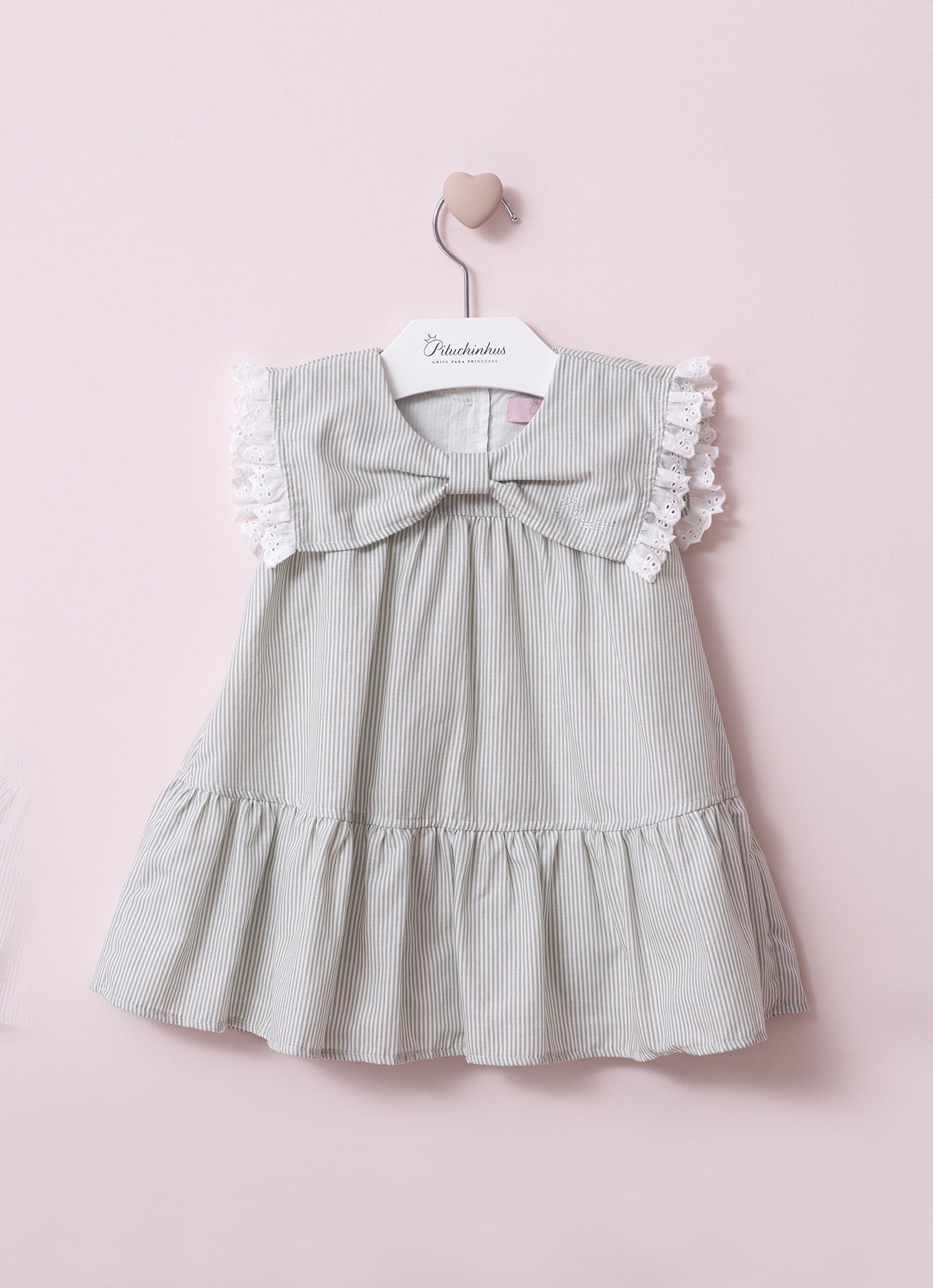 Vestido Algodão Listrado Gola Laço Pmini