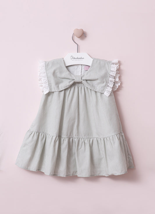 Vestido Algodão Listrado Gola Laço Pmini