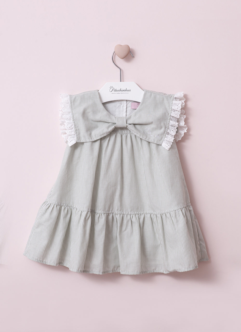 Vestido Algodão Listrado Gola Laço Pmini