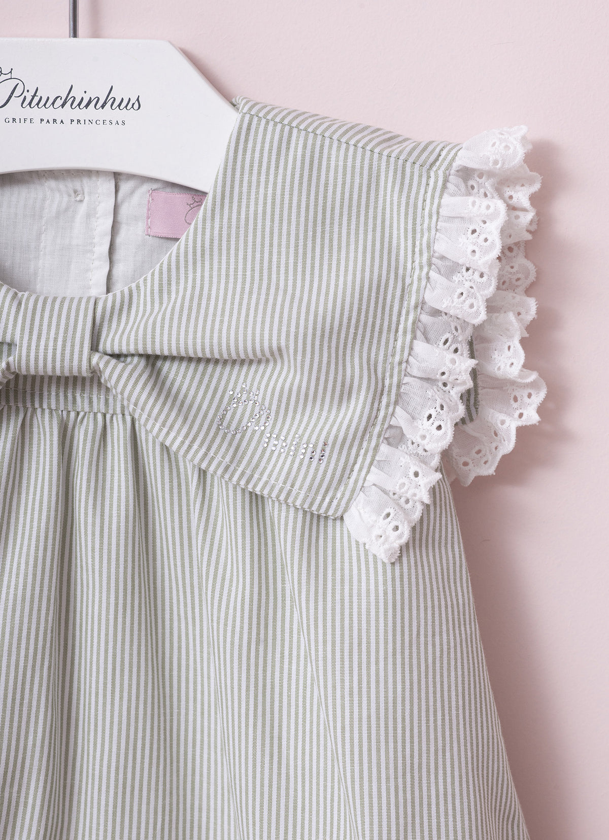 Vestido Algodão Listrado Gola Laço Pmini