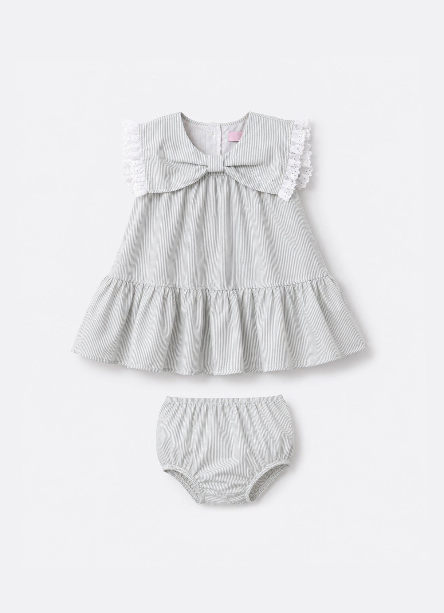 Vestido Algodão Listrado Gola Laço Pmini