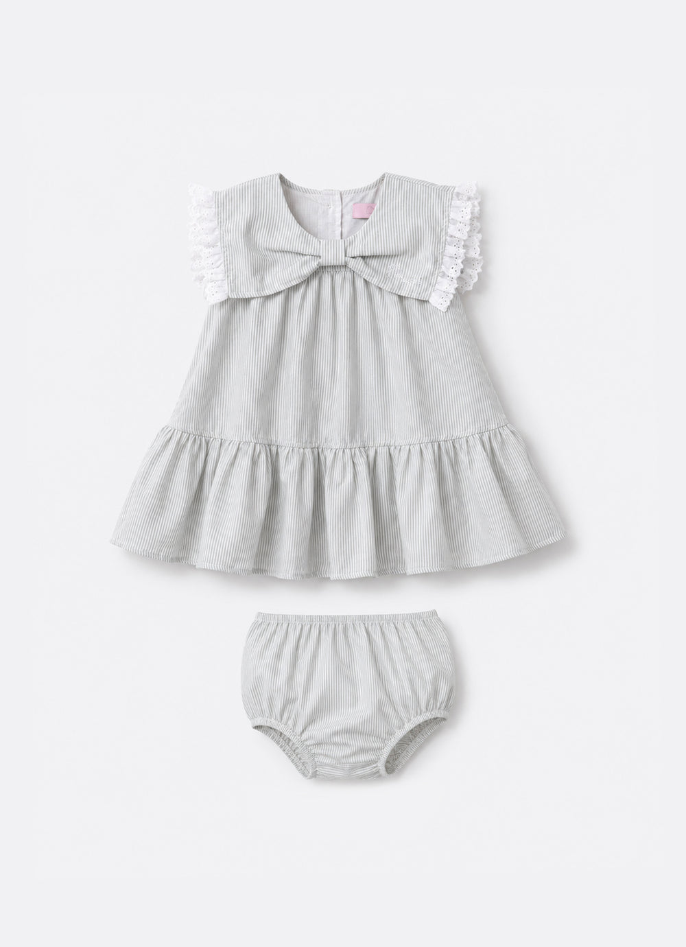 Vestido Algodão Listrado Gola Laço Pmini