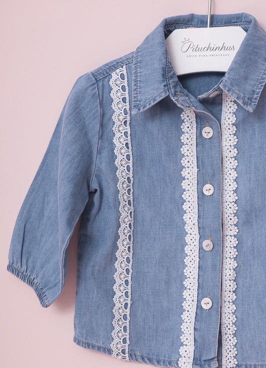 Camisa Jeans Fino Rendinhas Pmini