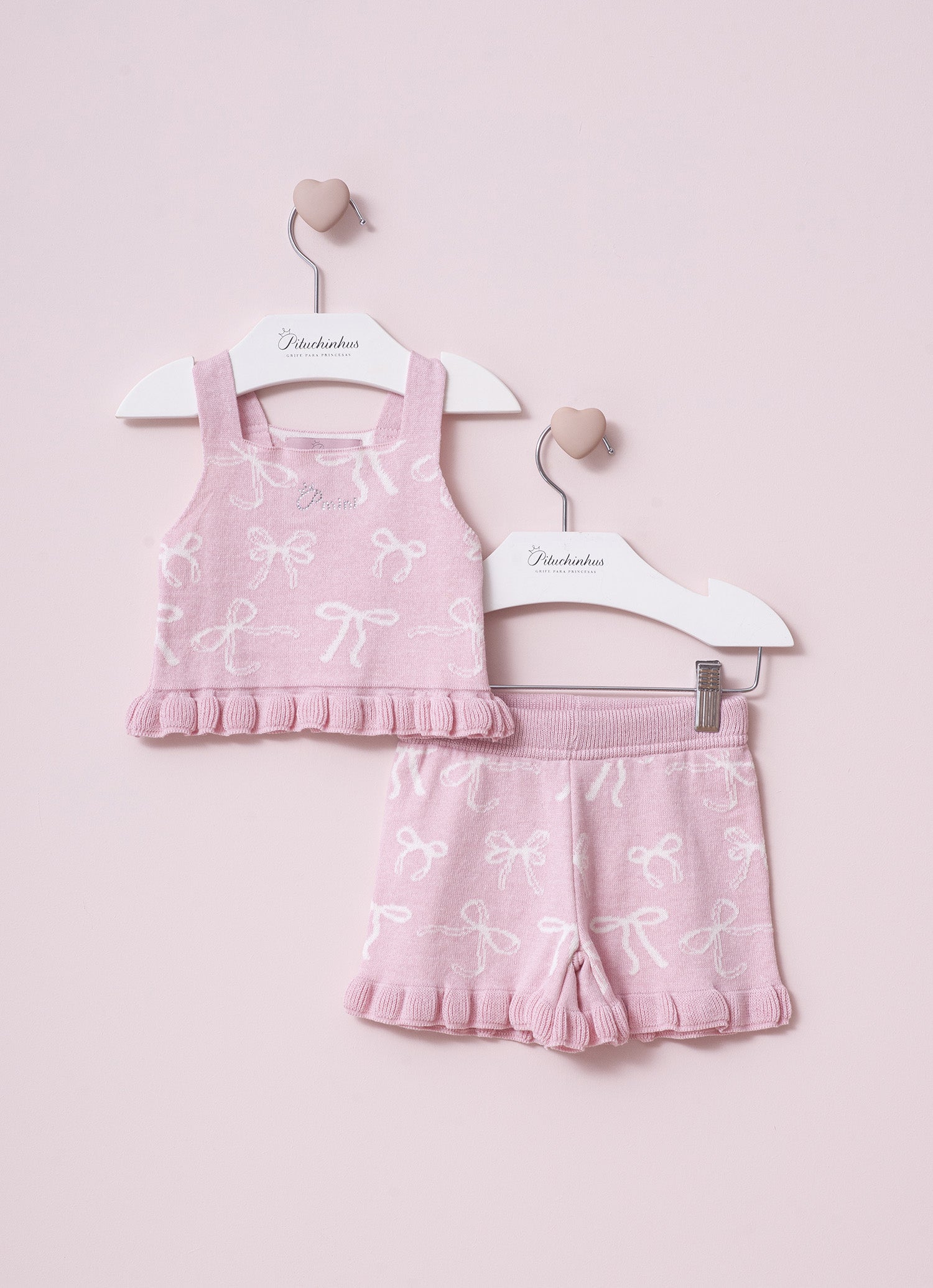 Conjunto Blusa e Short Tricot Lacinhos Pmini