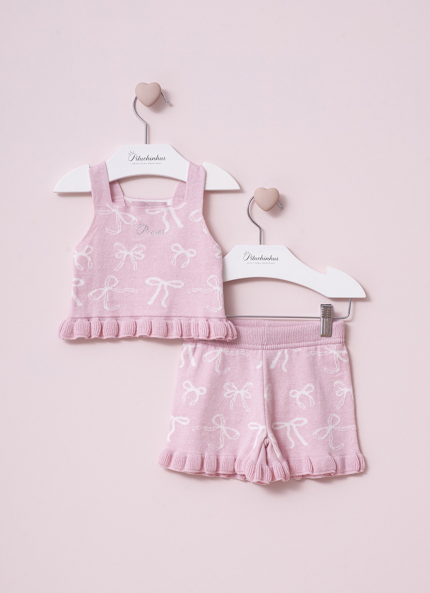 Conjunto Blusa e Short Tricot Lacinhos Pmini