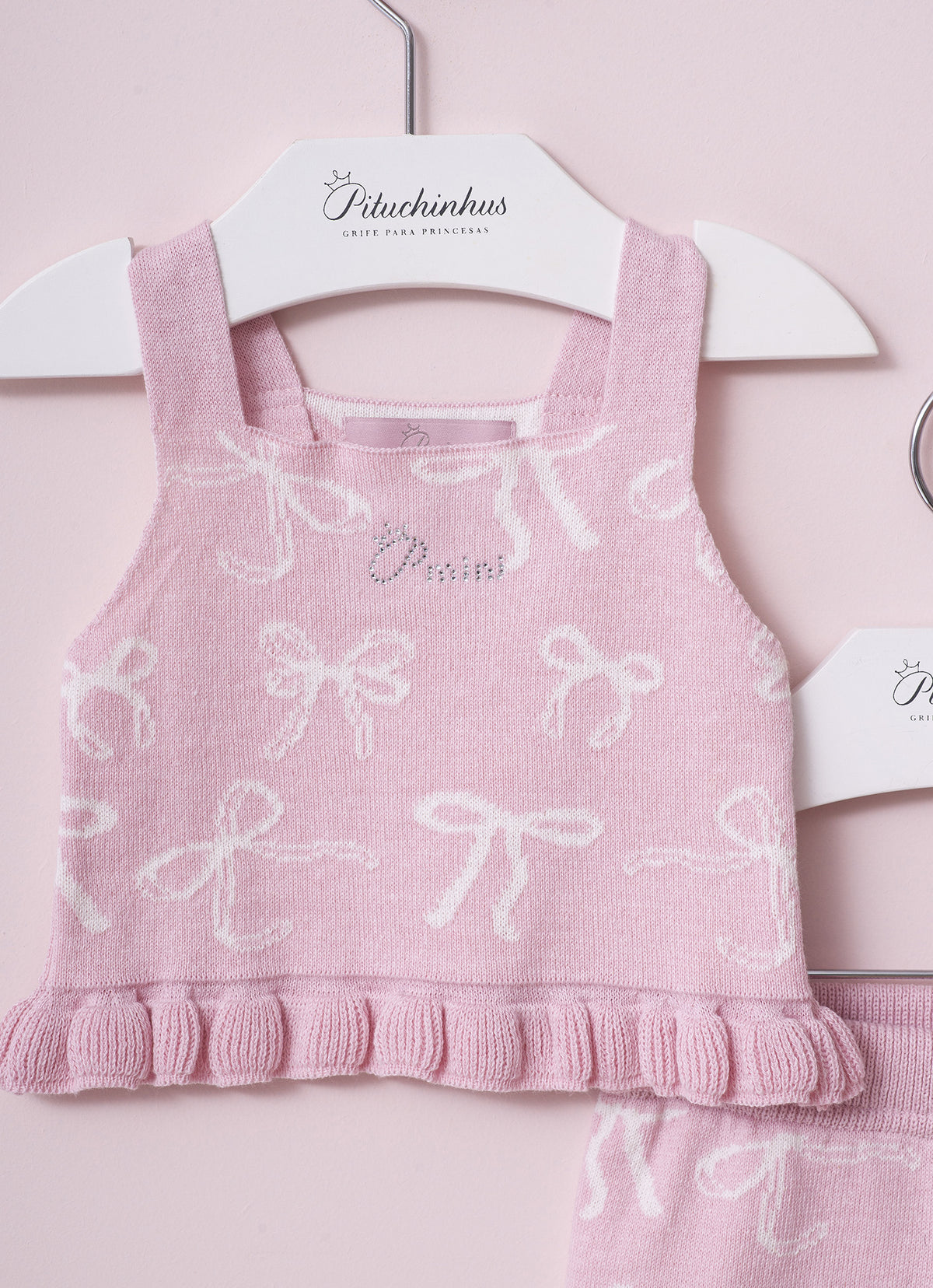 Conjunto Blusa e Short Tricot Lacinhos Pmini