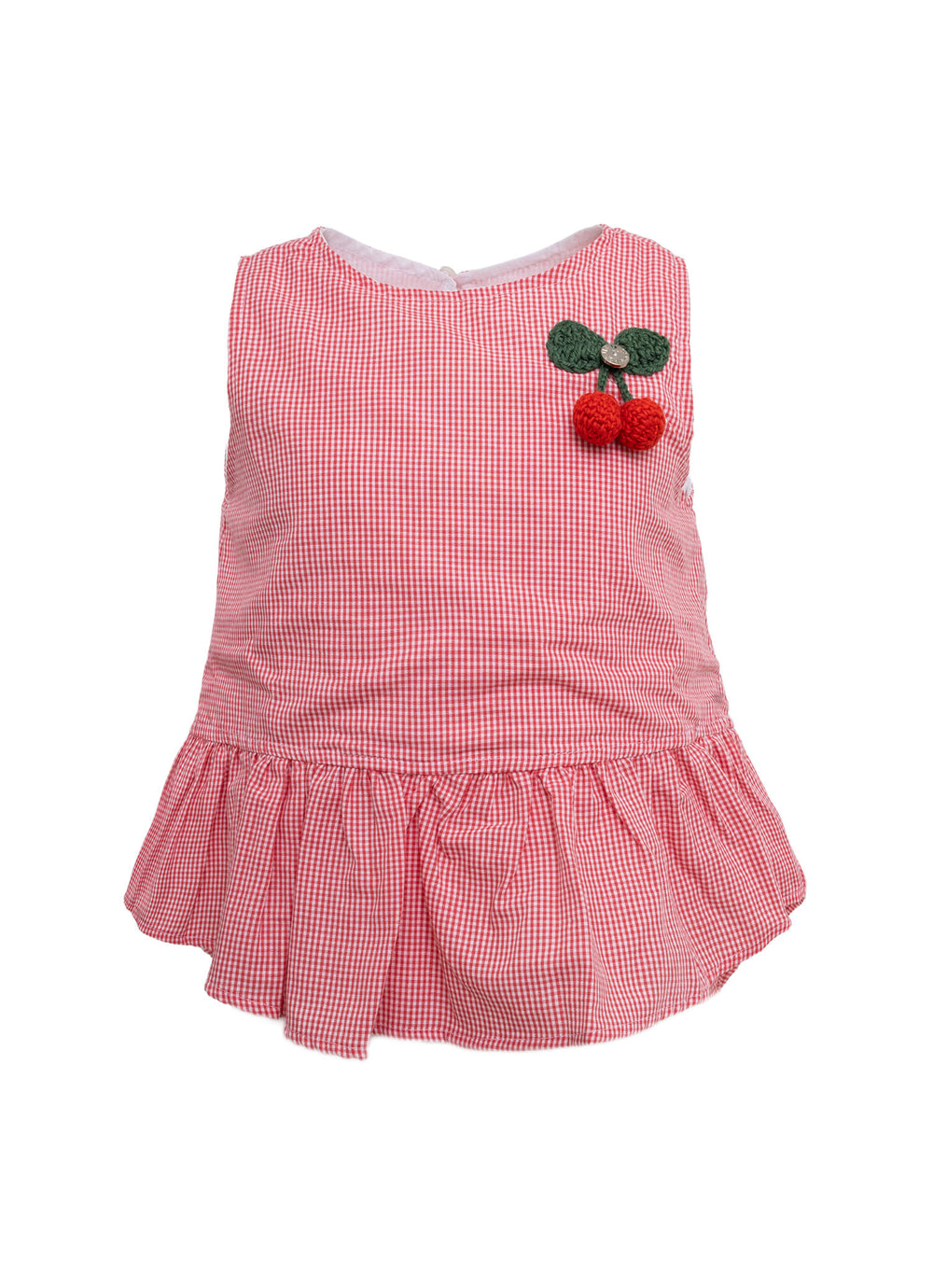 Blusa Algodão Xadrez Cereja Crochê Resort