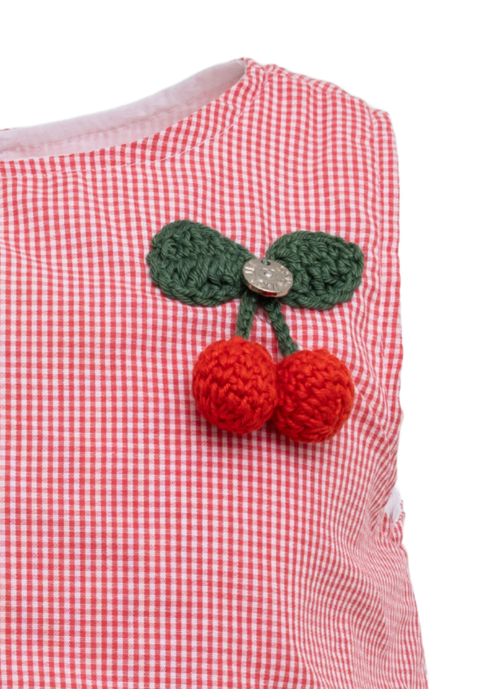 Blusa Algodão Xadrez Cereja Crochê Resort