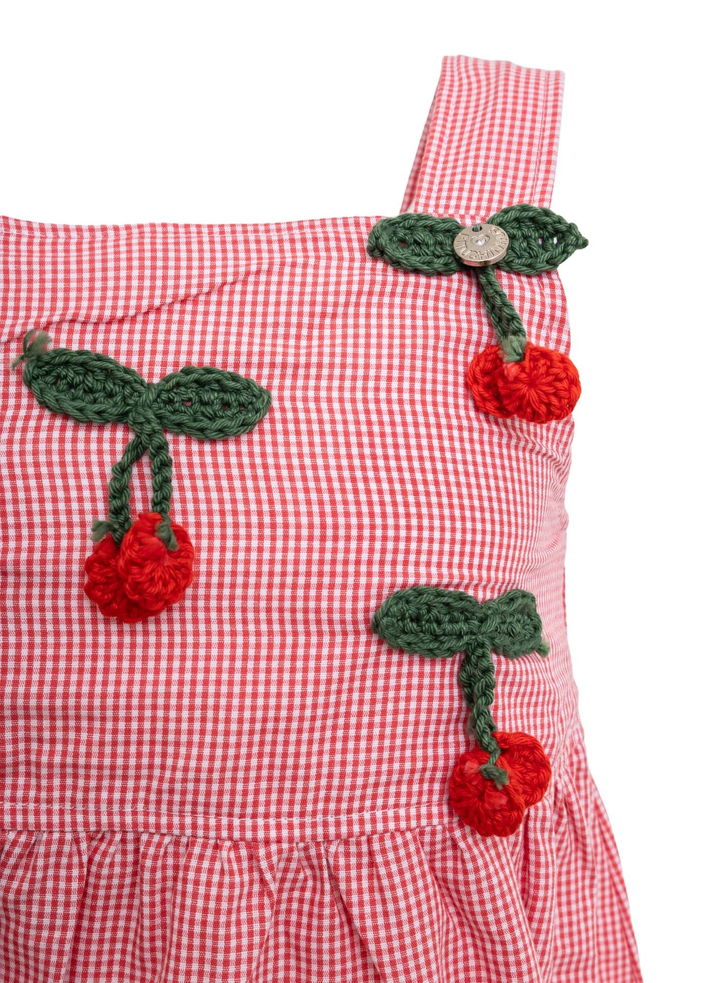 Vestido Algodão Cerejas Crochê Resort