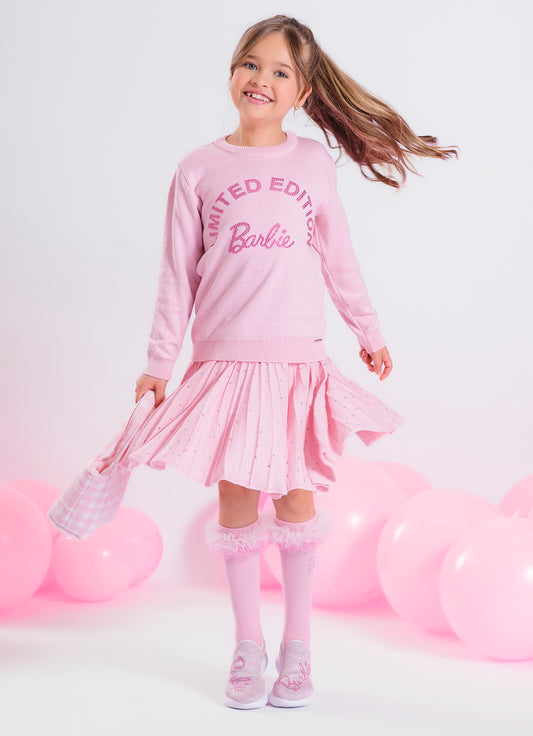 Saia Short Tricot Plissada Cristais Barbie