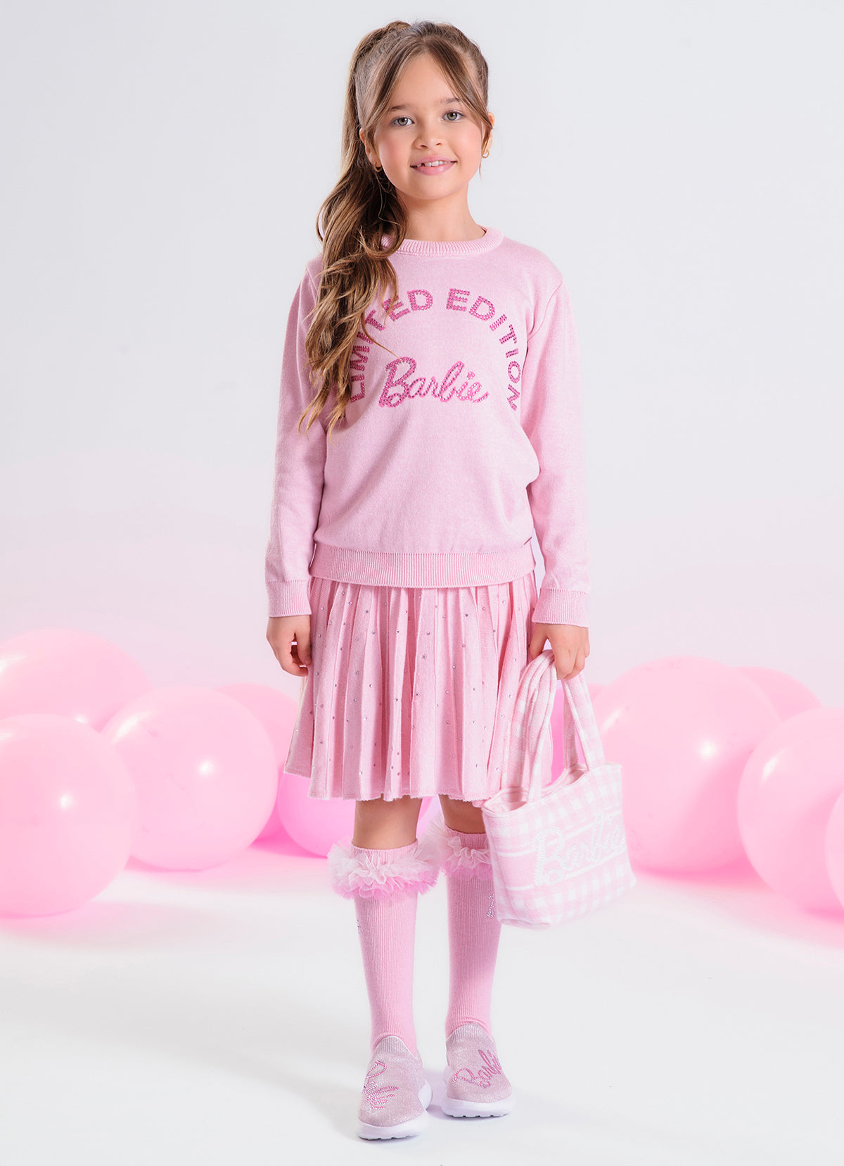 Saia Short Tricot Plissada Cristais Barbie