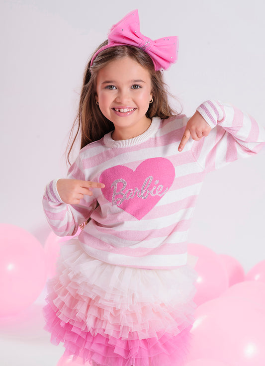 Blusa Tricot Listrada Coração Barbie Cristal