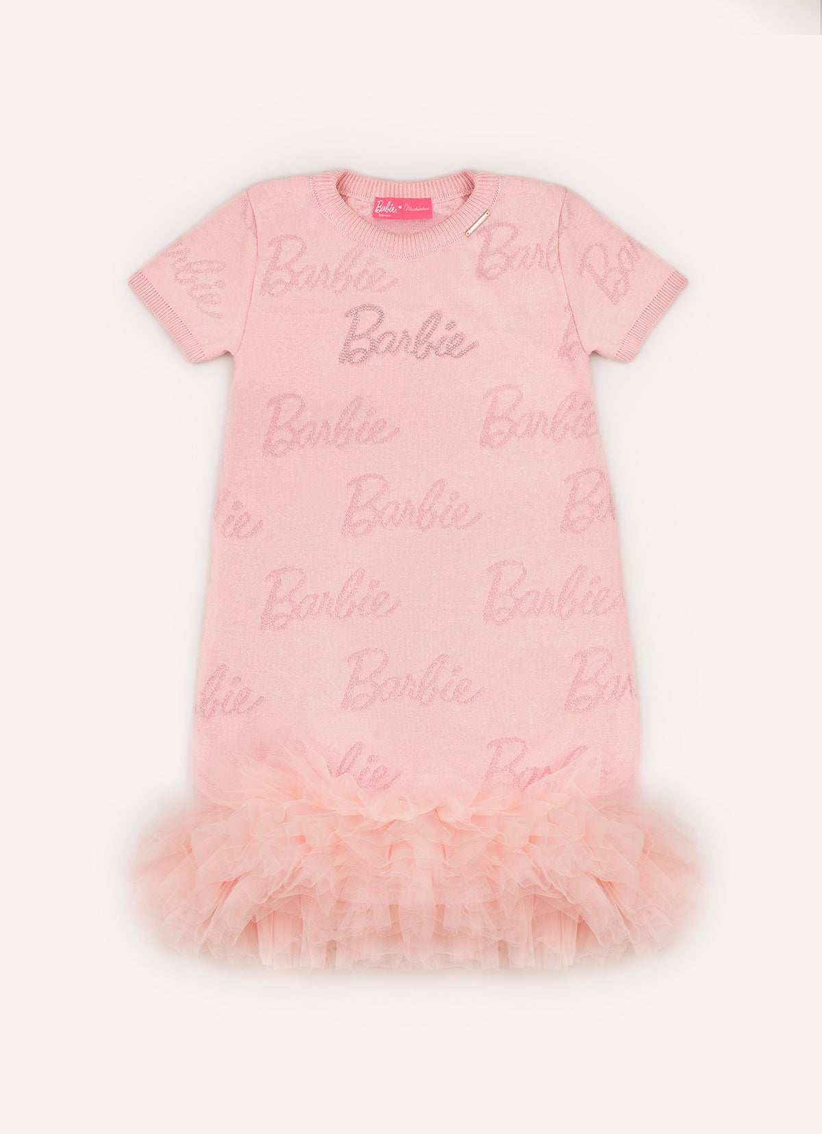 Vestido Tricot Jacquard Barbie Frufru Tule Barra