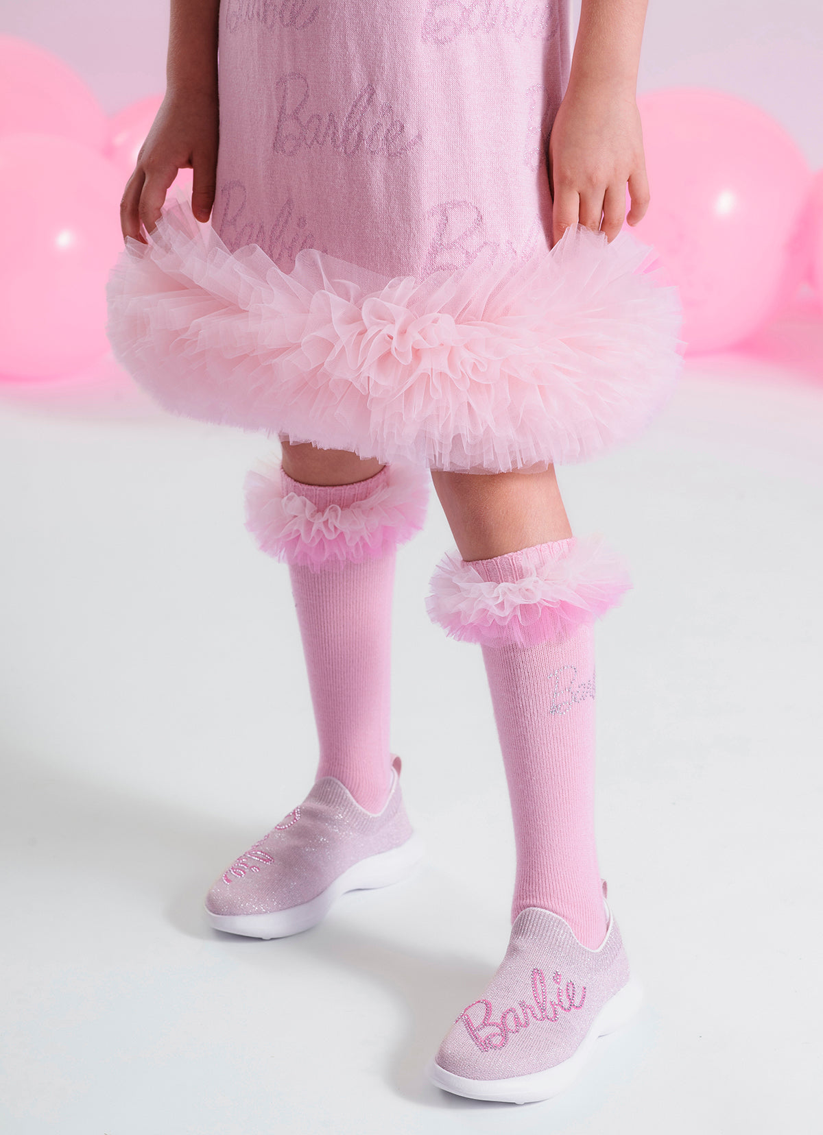 Vestido Tricot Jacquard Barbie Frufru Tule Barra