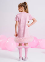 Vestido Tricot Jacquard Barbie Frufru Tule Barra