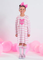 Maxi Casaco Tricot Listrado Coração Barbie Cristal