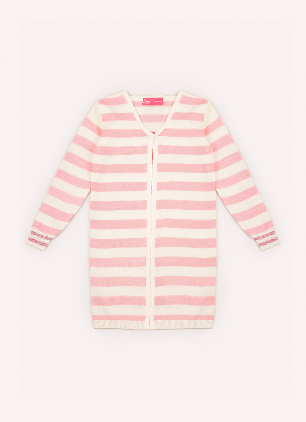Maxi Casaco Tricot Listrado Coração Barbie Cristal