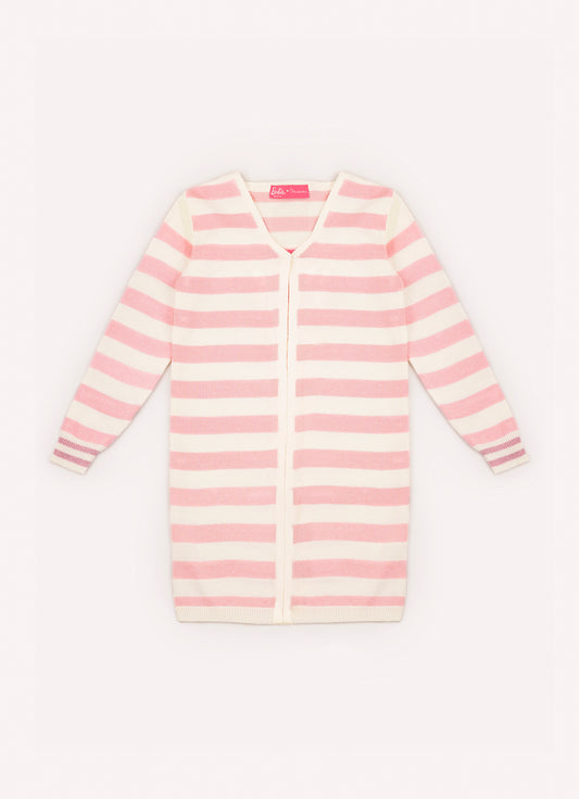Maxi Casaco Tricot Listrado Coração Barbie Cristal