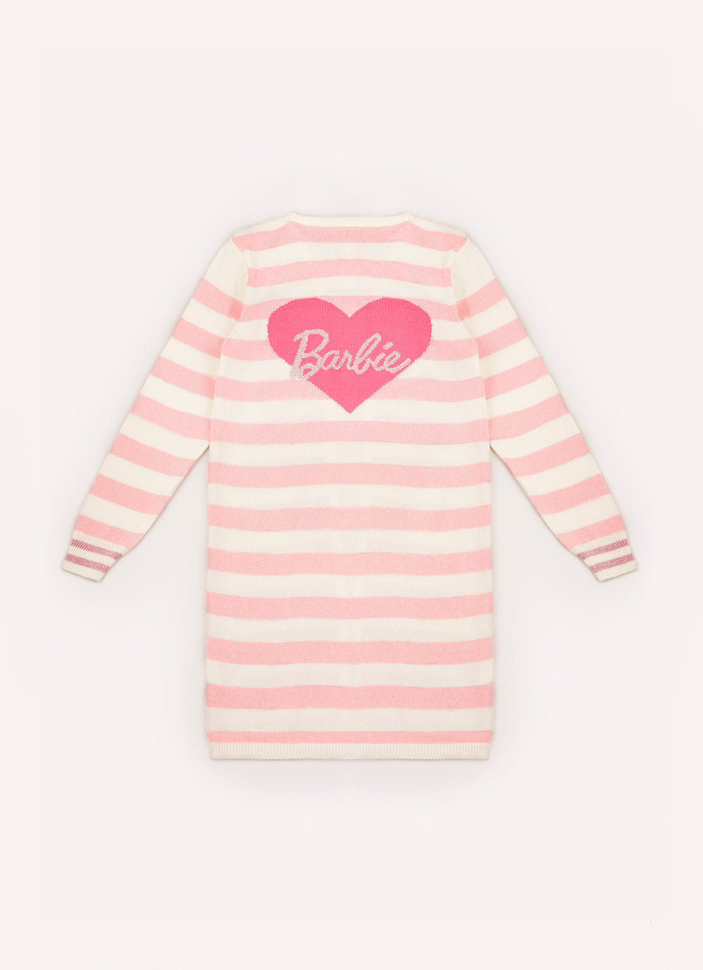 Maxi Casaco Tricot Listrado Coração Barbie Cristal