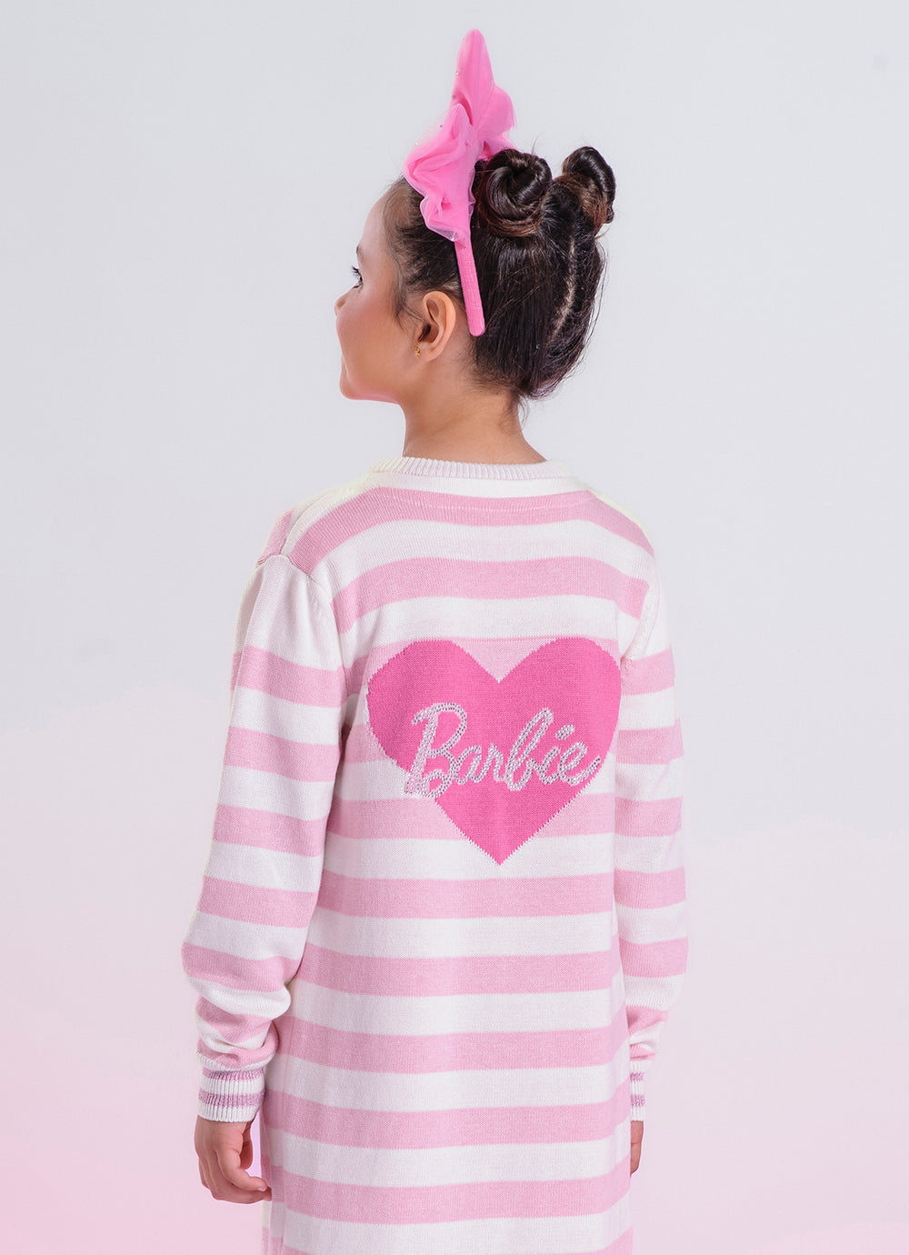 Maxi Casaco Tricot Listrado Coração Barbie Cristal