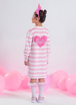 Maxi Casaco Tricot Listrado Coração Barbie Cristal