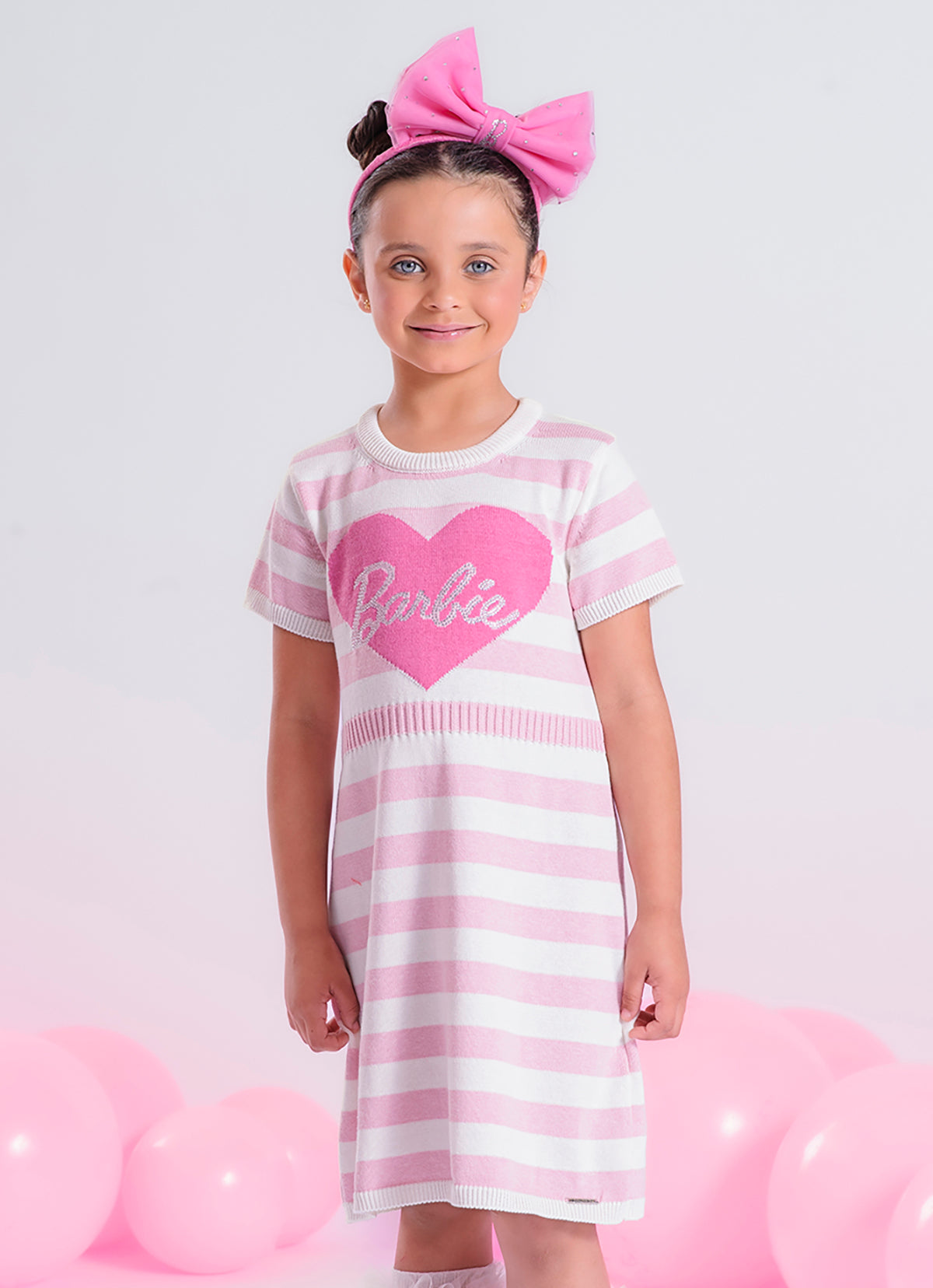 Vestido Tricot Listrado Coração Barbie Cristal