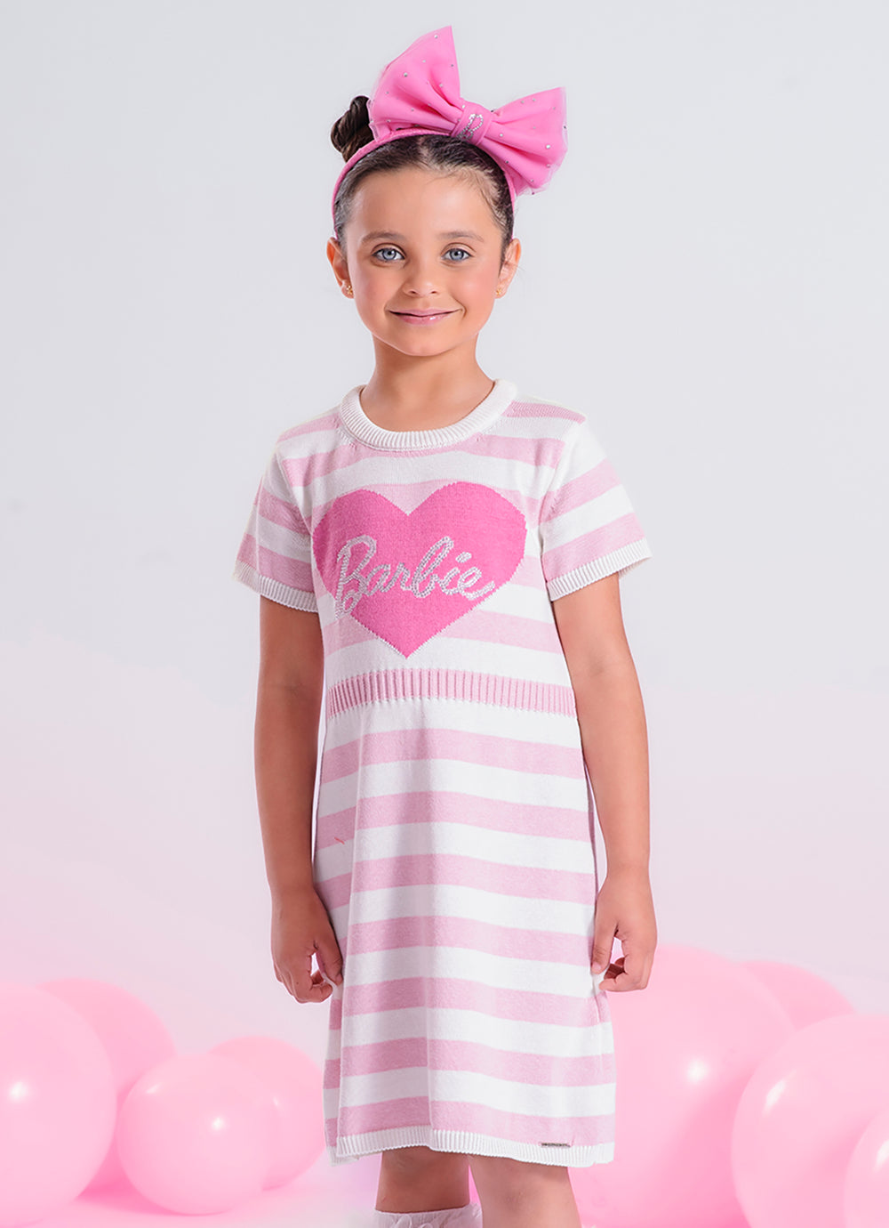 Vestido Tricot Listrado Coração Barbie Cristal