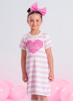 Vestido Tricot Listrado Coração Barbie Cristal