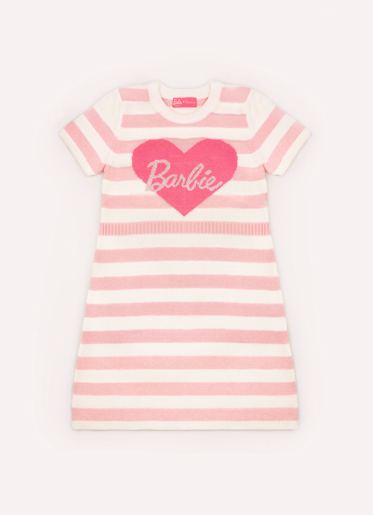 Vestido Tricot Listrado Coração Barbie Cristal