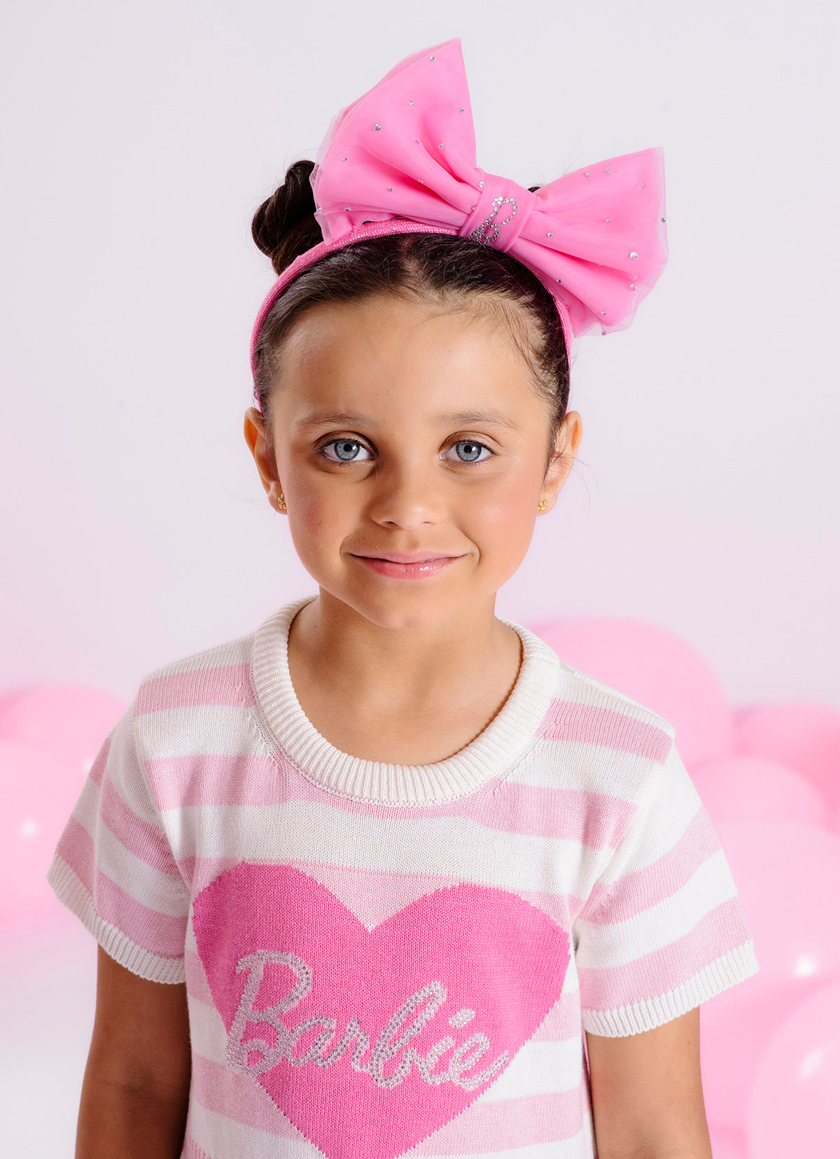 Vestido Tricot Listrado Coração Barbie Cristal