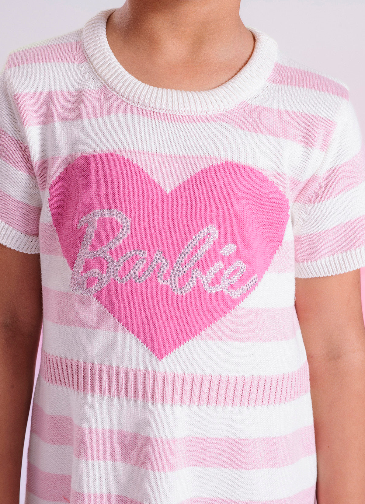 Vestido Tricot Listrado Coração Barbie Cristal