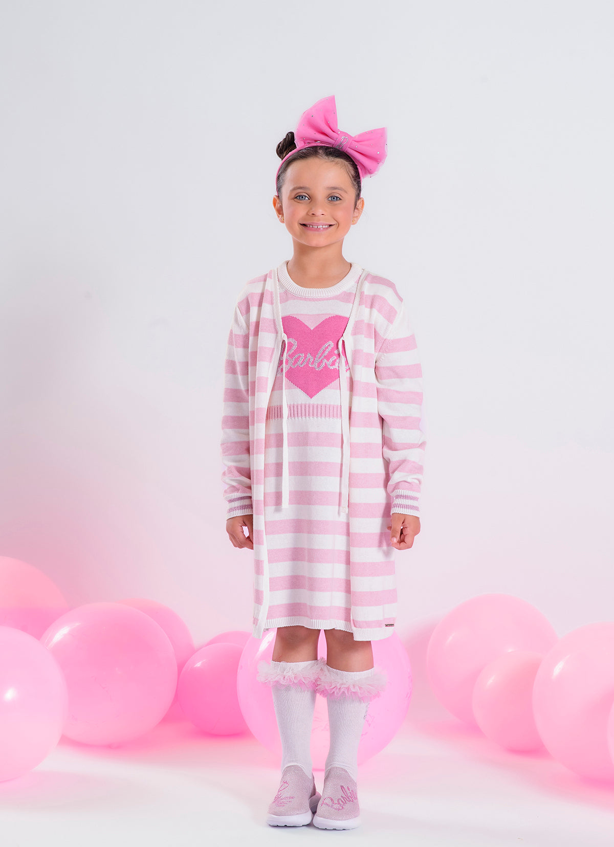 Vestido Tricot Listrado Coração Barbie Cristal
