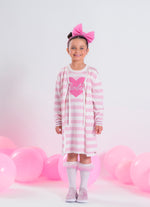 Vestido Tricot Listrado Coração Barbie Cristal