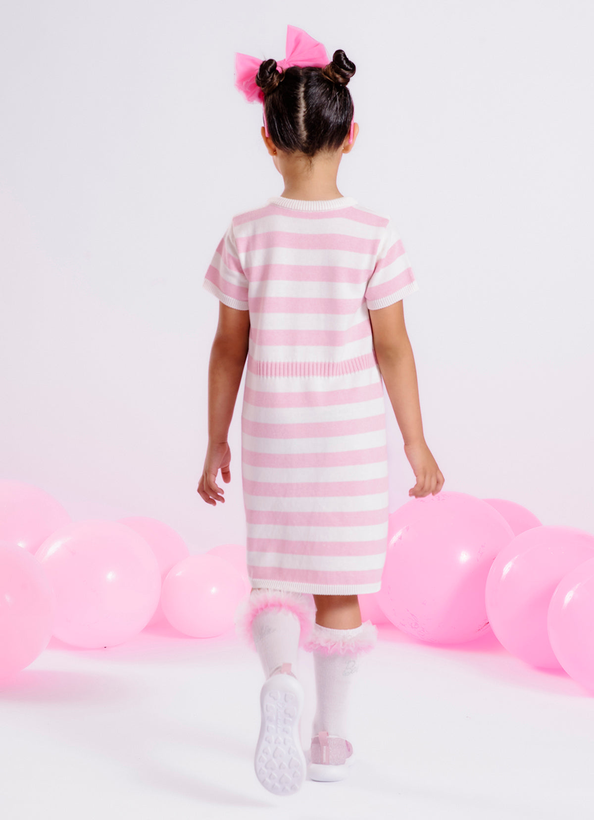 Vestido Tricot Listrado Coração Barbie Cristal