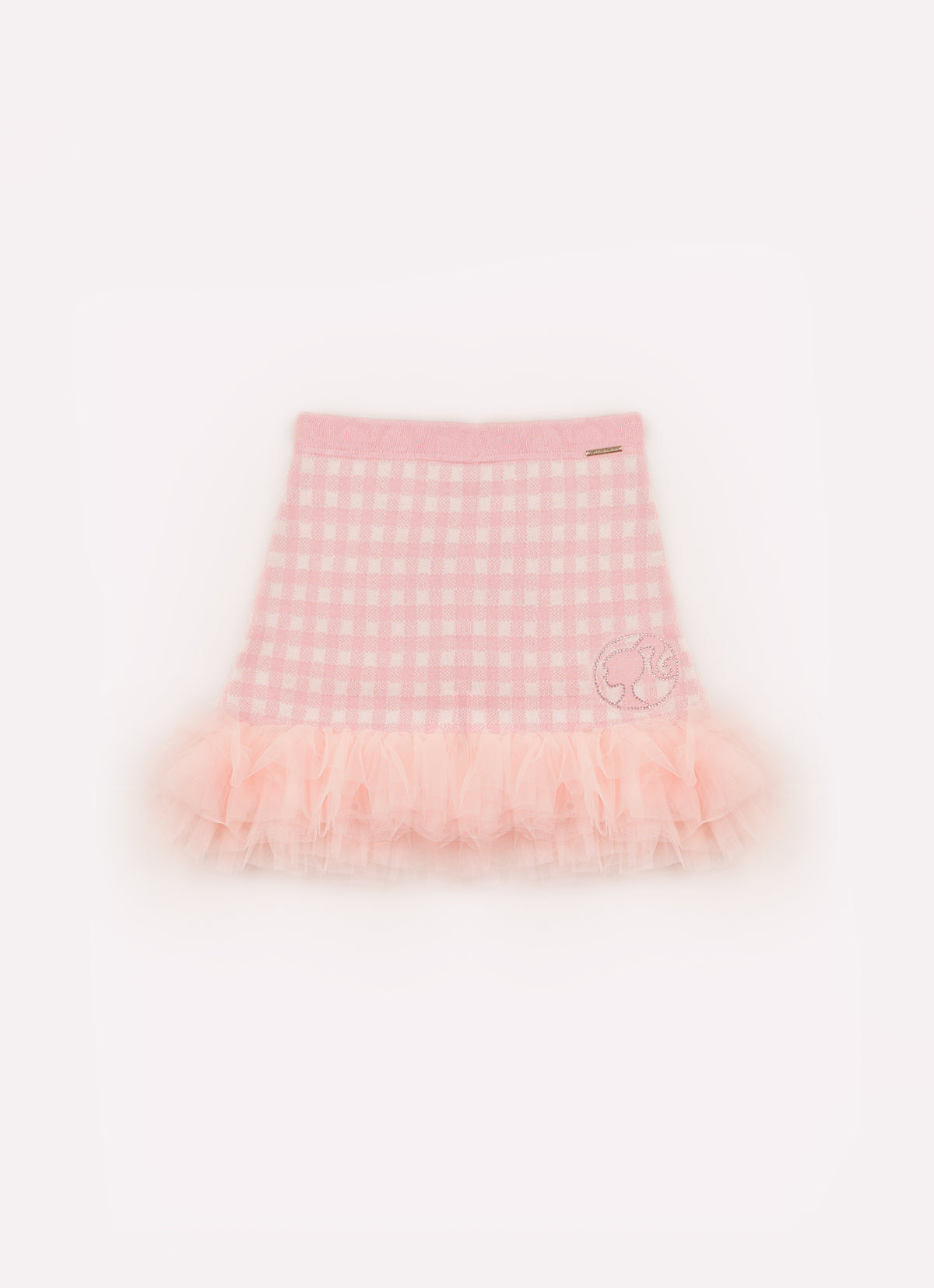 Saia Short Tricot Xadrez Silhuette Barbie Frufru Tule Barra
