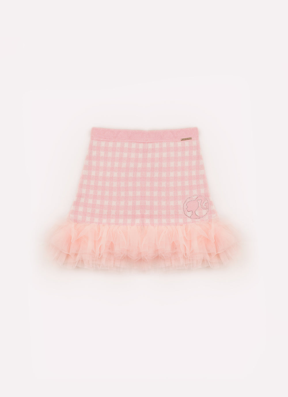 Saia Short Tricot Xadrez Silhuette Barbie Frufru Tule Barra