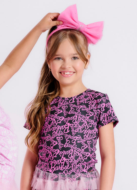 Blusa Light Manga Curta Estampada Barbie X Pituchinhus