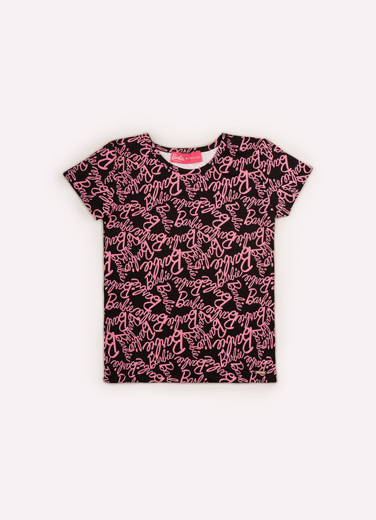 Blusa Light Manga Curta Estampada Barbie X Pituchinhus