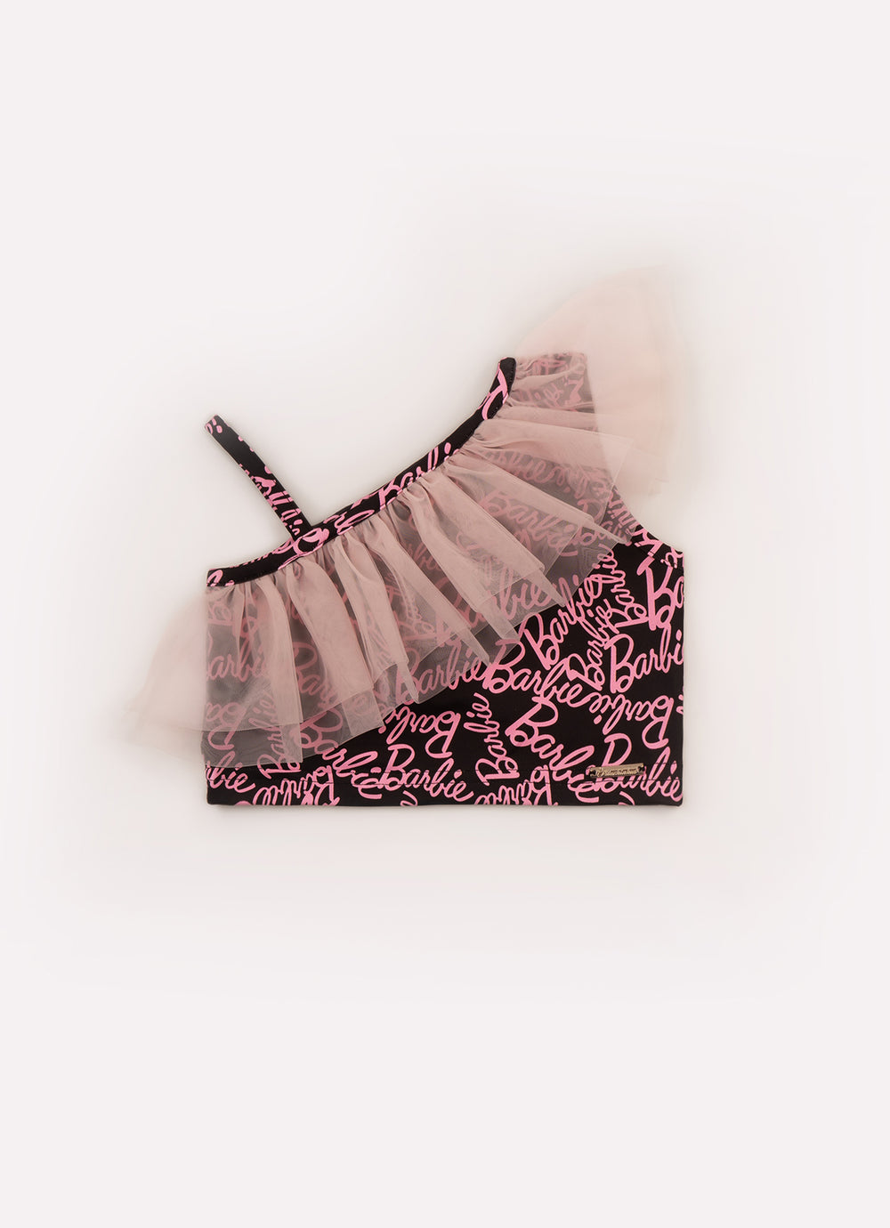 Blusa Cropped Light Estampa Barbie Babado Tule