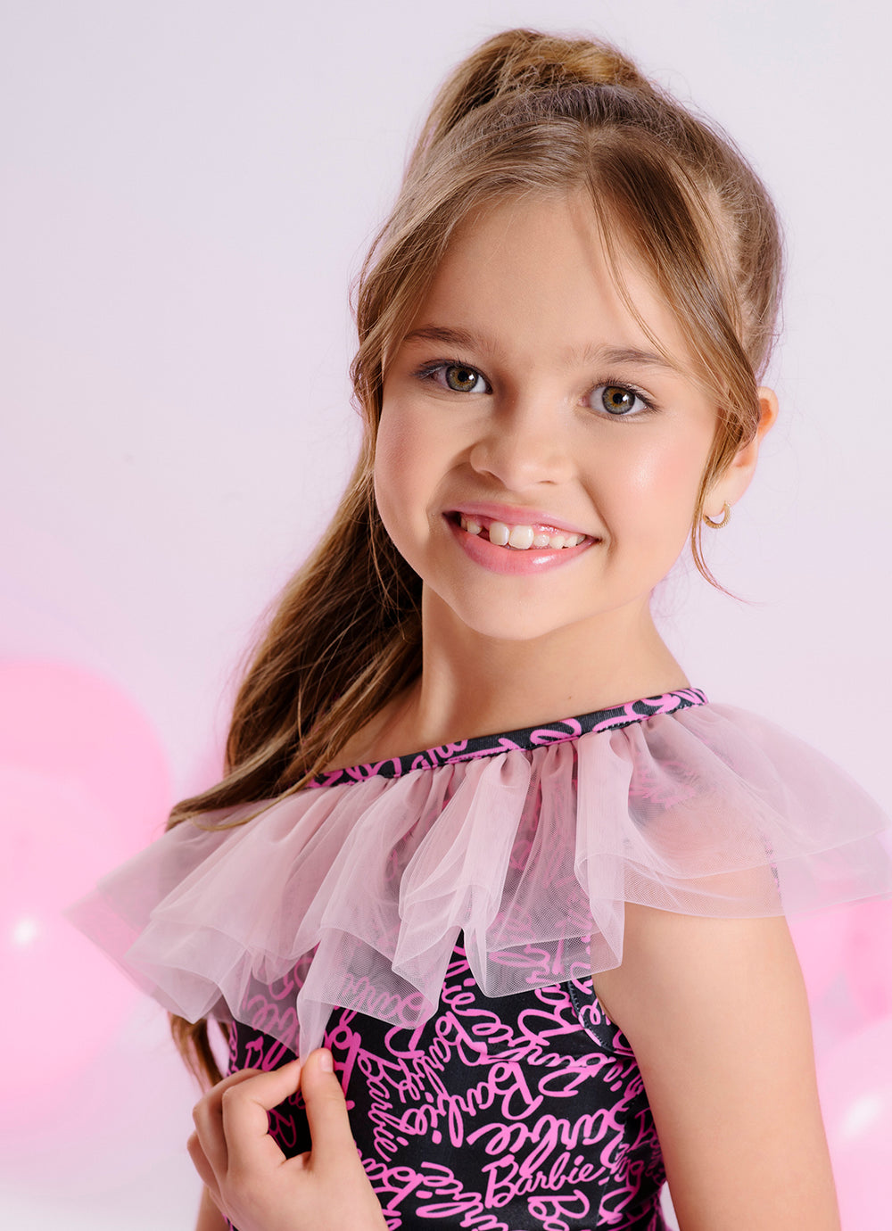 Blusa Cropped Light Estampa Barbie Babado Tule