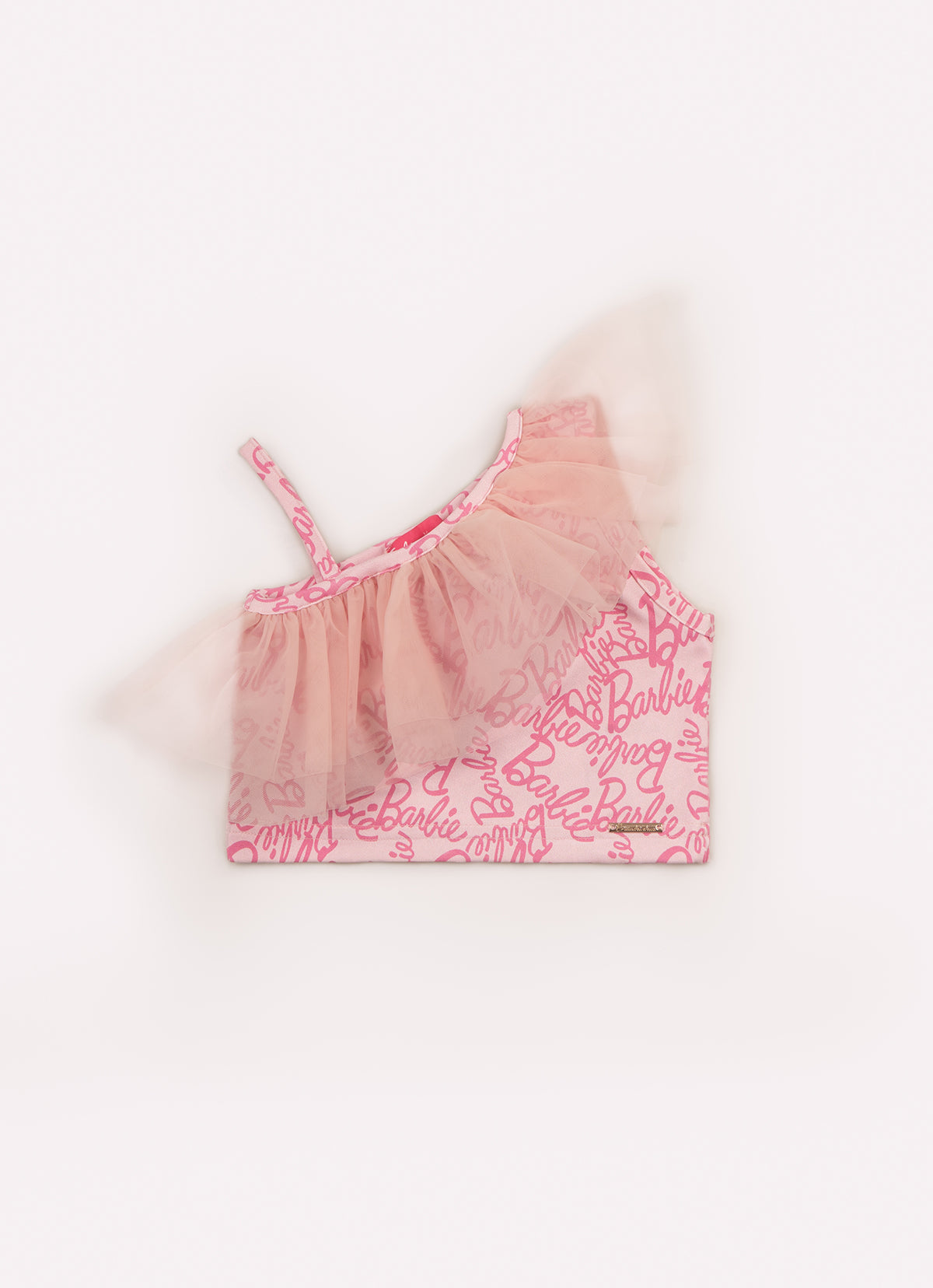 Blusa Cropped Light Estampa Barbie Babado Tule