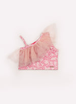 Blusa Cropped Light Estampa Barbie Babado Tule