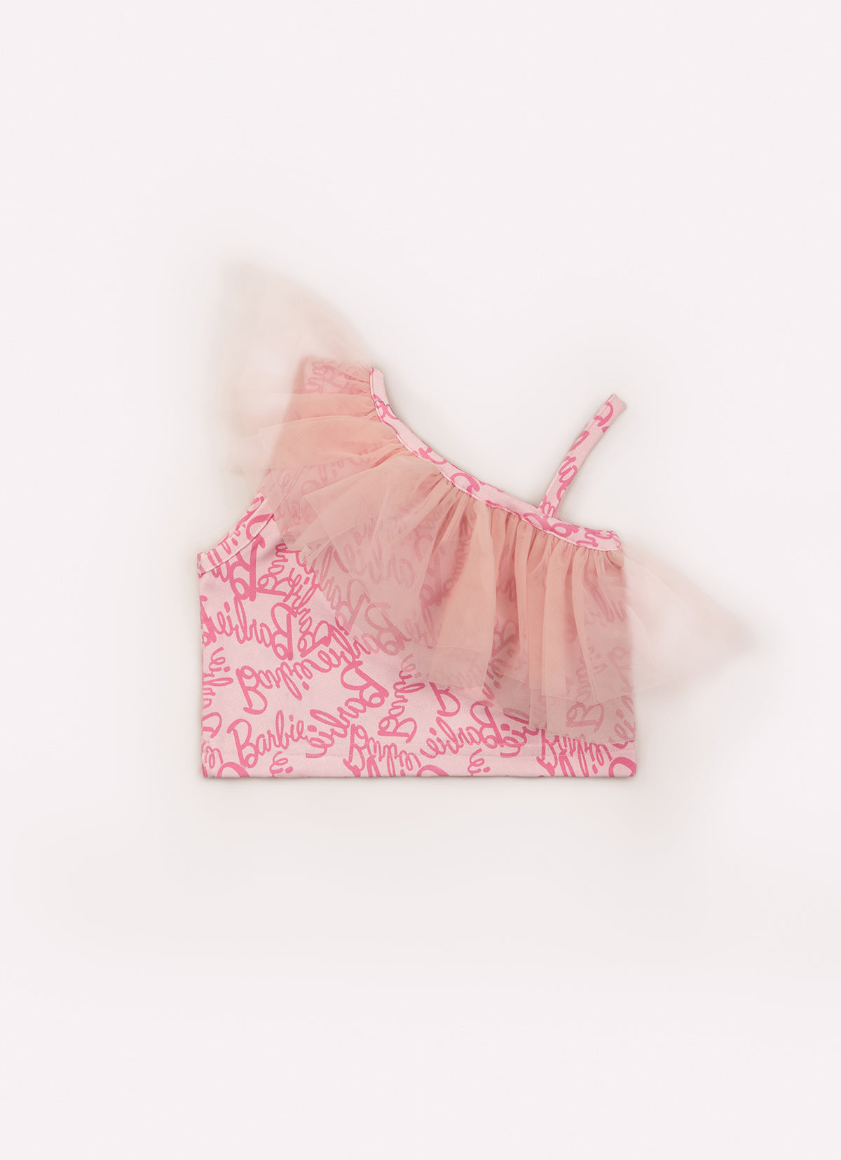 Blusa Cropped Light Estampa Barbie Babado Tule