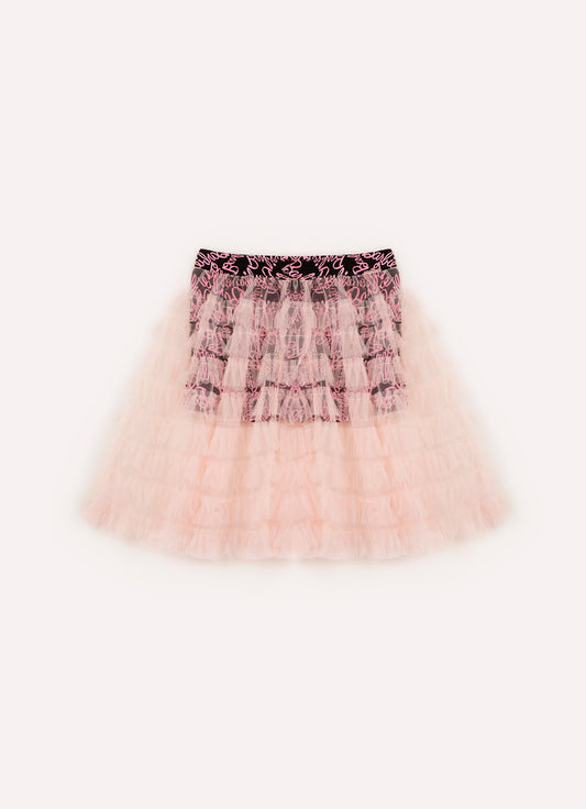 Saia Babados Tule Short Light Estampa Barbie X Pituchinhus