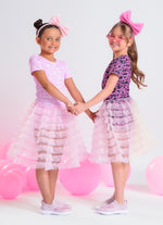 Saia Babados Tule Short Light Estampa Barbie X Pituchinhus