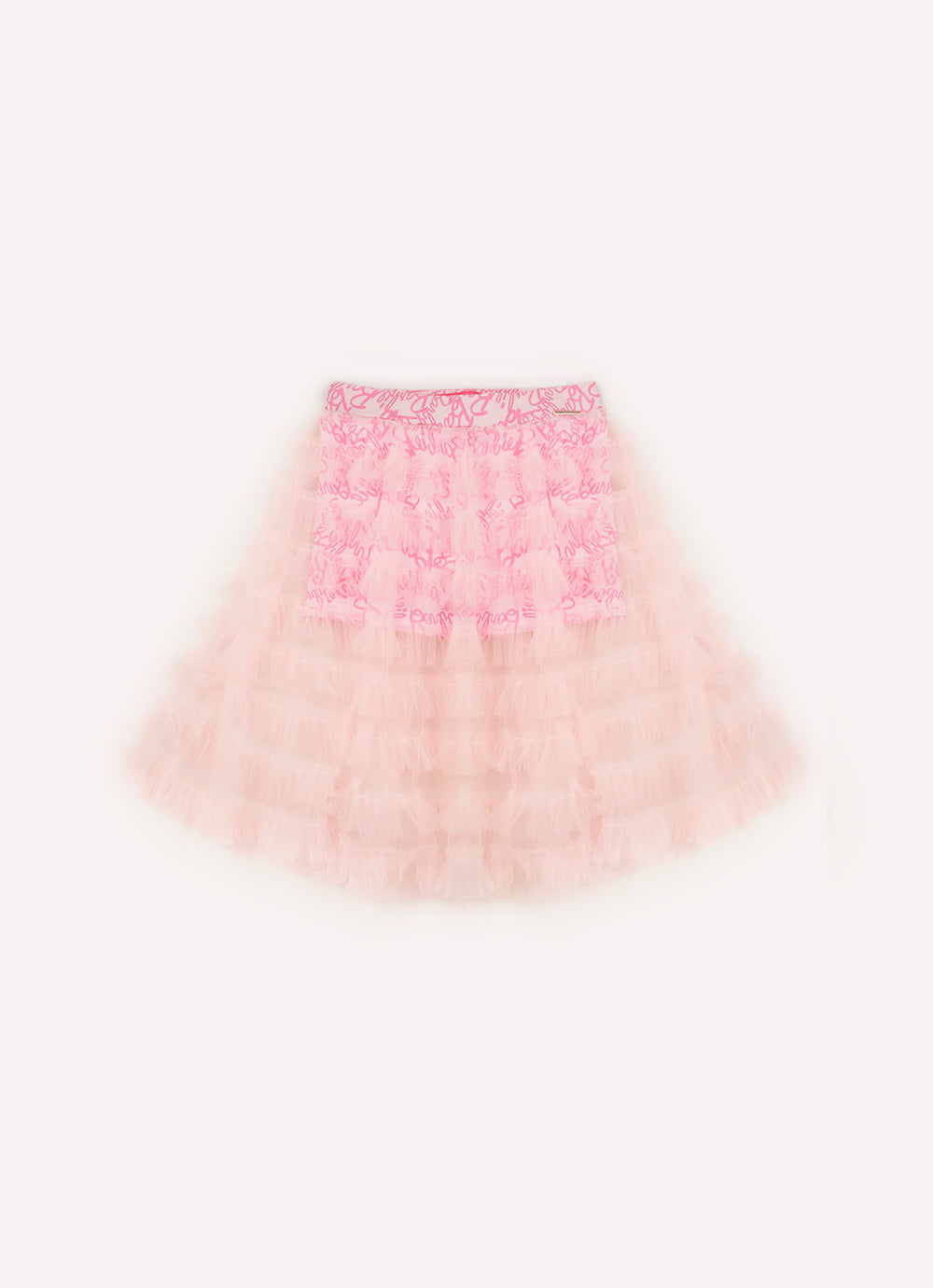 Saia Babados Tule Short Light Estampa Barbie X Pituchinhus